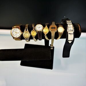 Vintage 8 Watch Lot Parts Repair Craft Assemblage Miykon Armitron Timex Collezie